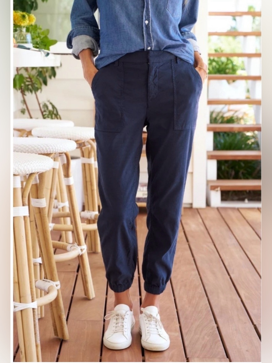 Frank & Eileen Jameson Utility Joggers Pants Flax Cotton Blend Navy Blue Size 6